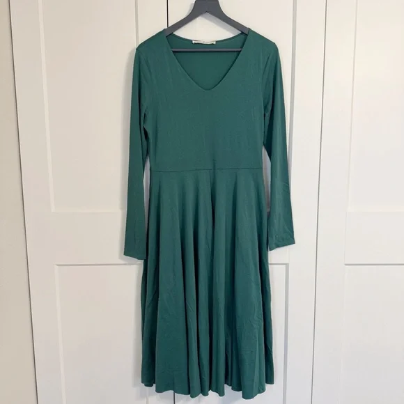 PERUVIAN CONNECTION Women’s MEDIUM Riley Dress Midi Long Sleeve Dress Green - Picture 3 of 6